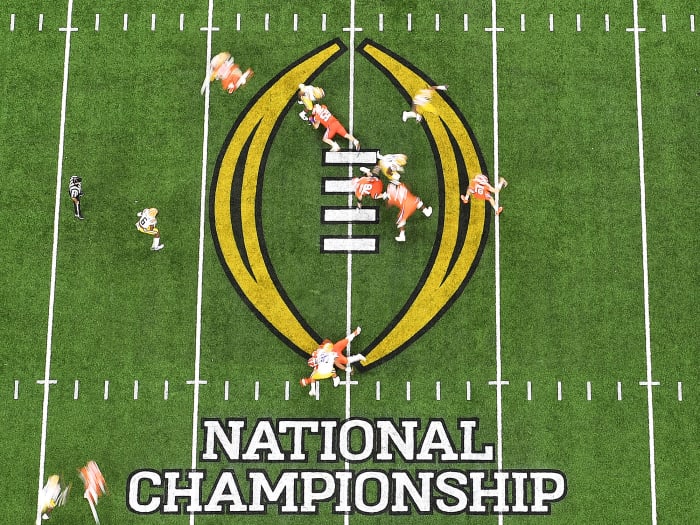 National championship logo on the field